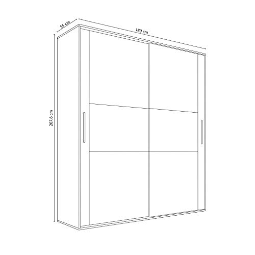 HomeSouth - Armario 2 Puertas Correderas para Dormitorio y Habitación, Modelo Priego Acabado en Color Cambria y Grafito, Medidas: 180 cm (Largo) x 207,6 cm (Alto) x 55 cm (Fondo)