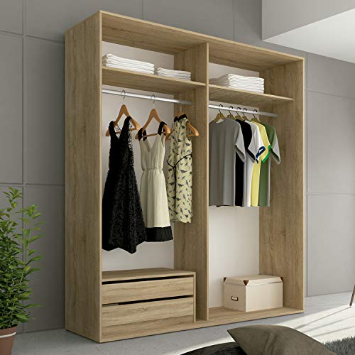 HomeSouth - Armario 2 Puertas Correderas para Dormitorio y Habitación, Modelo Priego Acabado en Color Cambria y Grafito, Medidas: 180 cm (Largo) x 207,6 cm (Alto) x 55 cm (Fondo)