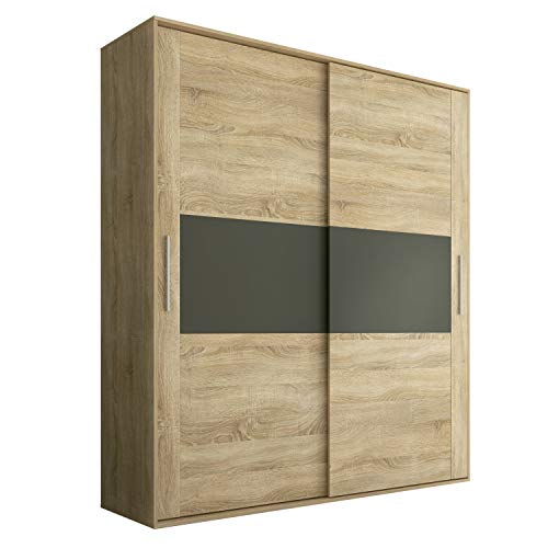 HomeSouth - Armario 2 Puertas Correderas para Dormitorio y Habitación, Modelo Priego Acabado en Color Cambria y Grafito, Medidas: 180 cm (Largo) x 207,6 cm (Alto) x 55 cm (Fondo)