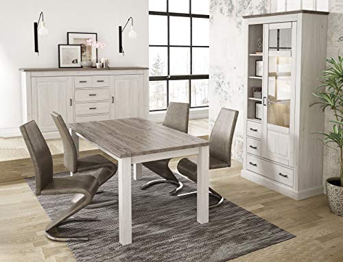HomeSouth - Vitrina 3 Cajones + 1 Puerta con Luces Led, Mueble Auxiliar de Salon o Comedor, modelo Irma, Acabado en Andersen Pino y Gris, Medidas: 204 cm (alto) x 99 cm (largo) x 42 cm (fondo)