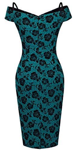 HOMEYEE – Vestido ceñido de mujer con estampado floral vintage, con tirantes, hombros descubiertos, largo hasta la rodilla, B309 Verde verde S