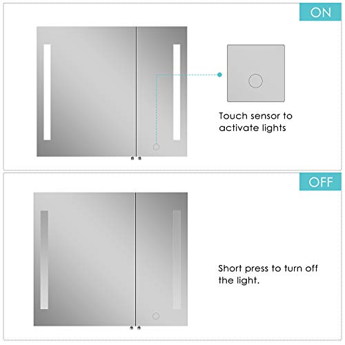 Homfa Armario de Pared Armario Baño con Espejo Armario Baño con Luz LED 2 Puertas 2 Compartimentos de Acero Inoxidable 76x67x13cm