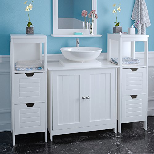 Homfa Armario de Suelo para baño Mueble Columna 1 Estantes y 2 Cajones 30x30x89cm