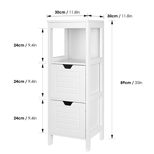 Homfa Armario de Suelo para baño Mueble Columna 1 Estantes y 2 Cajones 30x30x89cm
