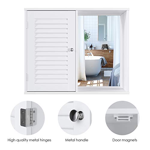 Homfa Armario Espejo Armario de Pared Armario Baño Armario Colgante con 1 Puerta de Persiana Blanco 60x14.5x49cm