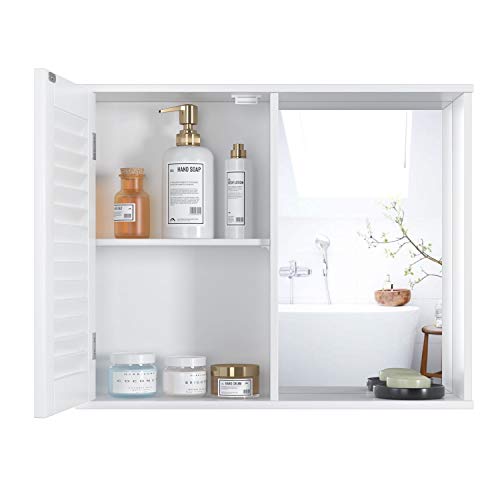 Homfa Armario Espejo Armario de Pared Armario Baño Armario Colgante con 1 Puerta de Persiana Blanco 60x14.5x49cm