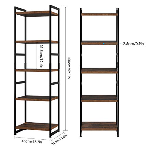 Homfa Estantería Almacenaje Estantería Metálica con Madera Estantería Librería para Salón Cocina Dormitorio con 5 Niveles Vintage y Negro 45 × 35 × 150cm