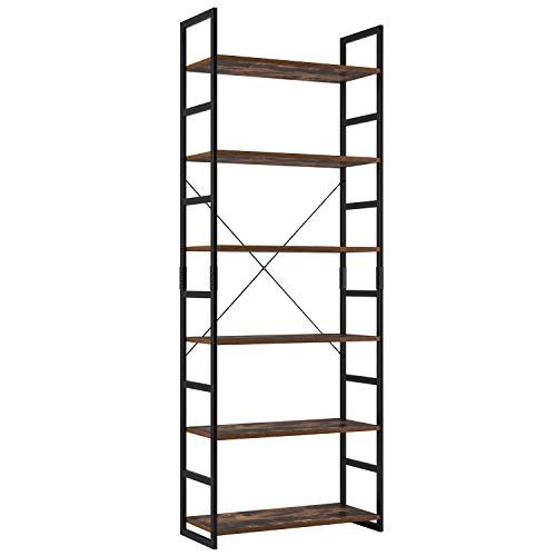 Homfa Estantería de Escalera Estantería Metálica para Baño Salón Dormitorio con 6 Niveles de Madera Vintage y Negro 70x30x194.5cm