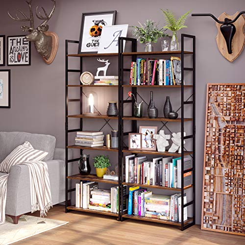 Homfa Estantería de Escalera Estantería Metálica para Baño Salón Dormitorio con 6 Niveles de Madera Vintage y Negro 70x30x194.5cm
