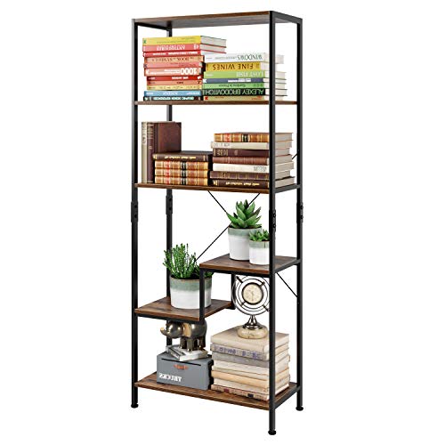 Homfa Estantería Industrial Estantería Escalera Librería Pared Estantería Metálica y Madera para Salón Dormitorio Oficina Cocina Negro y Vintage 63x30x158.5cm