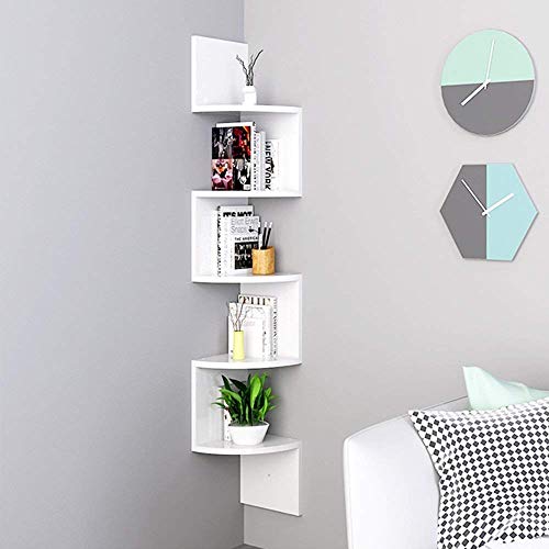 Homfa Estantes de Pared Juego de 5 Estanterías de Esquina Baldas Flotantes Madera Blanco 20x20x123cm