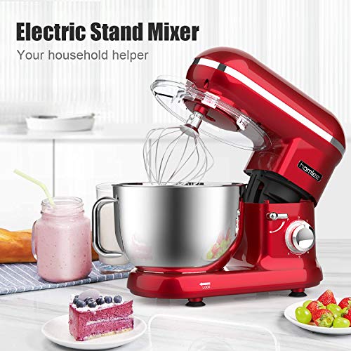 Homlee Batidora Amasadora Repostería,Amasadora de pan Capacidad de 5,5 litros, 6 velocidades,1090W (Rojo)
