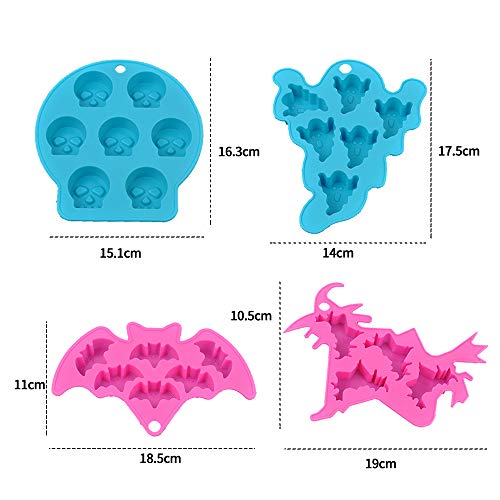 Homo Trends - 4 moldes de silicona para cubitos de hielo, diseño de calavera, para Halloween, chocolate, decoración de cupcakes, jabón