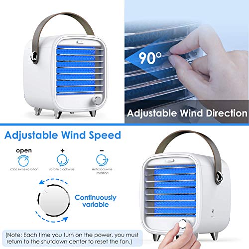 Homtiky Aire Acondicionado portátil, Enfriador de Aire USB 3 en 1, Ventilador Sobremesa, Humidificador con 3 Velocidades con Filtro de Agua y 2 Modelos de Hielo para el Hogar, la Oficina, etc