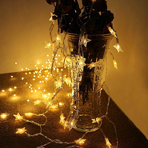 HOMVAN Luces de Estrellas 50 LED Estrellas 7.5M Baterías Powered Decorativo Blancas de Luz Cálida Luces para la Navidad Fiesta Jardines Casas Boda