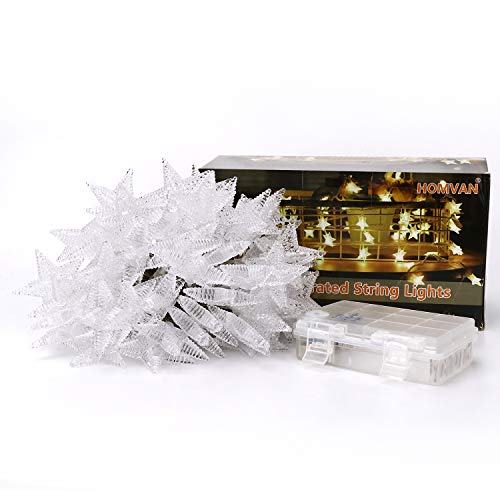 HOMVAN Luces de Estrellas 50 LED Estrellas 7.5M Baterías Powered Decorativo Blancas de Luz Cálida Luces para la Navidad Fiesta Jardines Casas Boda