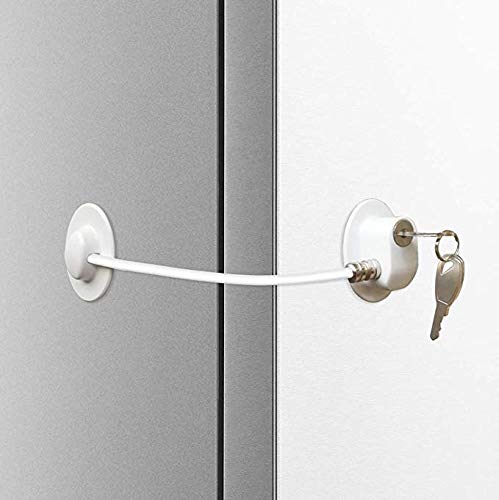 Homy Bloqueo de frigorífico, cerradura para puerta de congelador, bloqueo de armario fuerte adhesivo, ventana/cable de restricción de puerta, dispositivo de seguridad para bebé/niño blanco