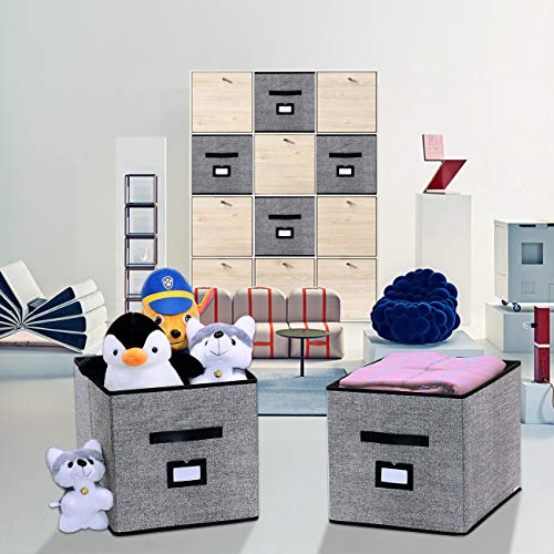 homyfort Caja de Almacenaje Set de 4 Cajas de Juguetes, Caja de Tela para Almacenaje con Cuero maneja y Etiqueta, 33 x 38 x 33 cm, Negro Lino, XABXL04PLP