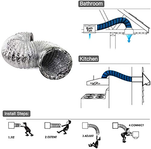 Hon&Guan Manguera Flexible de Ventilación de Aluminio Tubo Salida Aire para Baño, Kitchen Campana（ø150mm*2m,Plata）