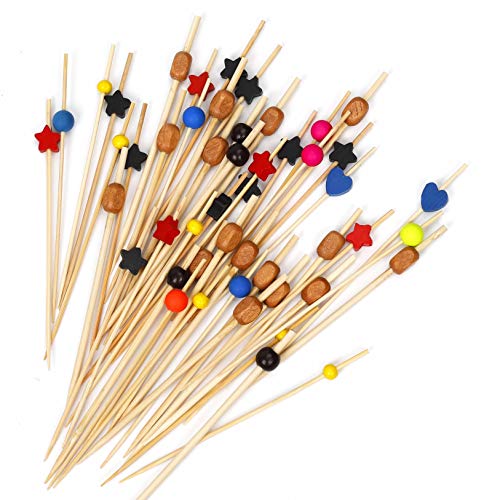 HONGXIN-SHOP Palillos de Cóctel Multicolor Brochetas de Bambú Palillo de Frutas para Cóctel Cumpleaños Fiesta y Boda Tarta Tapas Aperitivo Canapes Pincho Fruta Decoración 100 Piezas
