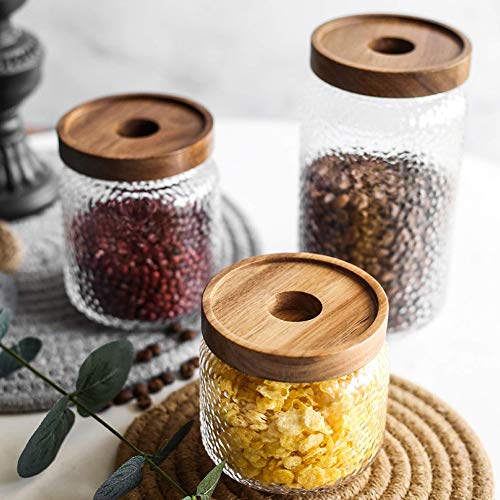 HOOBBI Glass Hammer Tanque de Almacenamiento de Madera de Acacia té Puede Almacenamiento de Cocina Sellado del Tanque Tarro de la Especia del hogar (tamaño : XS)