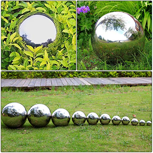 Hooggle 6 Bolas de Acero Inoxidable para decoración de jardín, 50 – 150 mm, Bola Hueca Reflectante de jardín