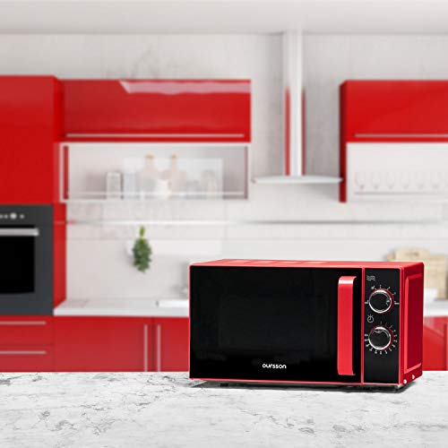 Horno microondas rojo Oursson con puerta de espejo, 4 años de garantía, 20 litros, 700 vatios, MM2005/RD