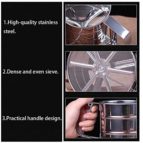Hpamba Tamizador de Harina de Acero Inoxidable Herramienta para Hornear Manual Tamiz Harina Tamiz de Colador Coctelera Tamiz de Doble Capa de Harina Manual Tamiz de Harina Cocina Herramienta Plata