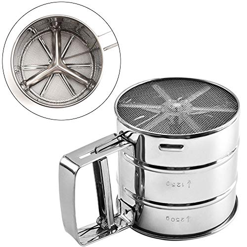 Hpamba Tamizador de Harina de Acero Inoxidable Herramienta para Hornear Manual Tamiz Harina Tamiz de Colador Coctelera Tamiz de Doble Capa de Harina Manual Tamiz de Harina Cocina Herramienta Plata