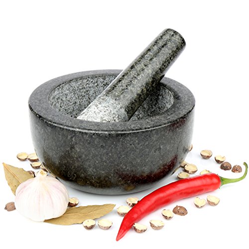 H&S mortero y pilón de granito - tamaño grande 16 cm de diámetro