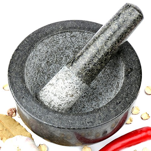 H&S mortero y pilón de granito - tamaño grande 16 cm de diámetro