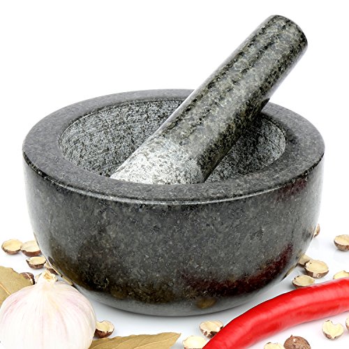 H&S mortero y pilón de granito - tamaño grande 16 cm de diámetro