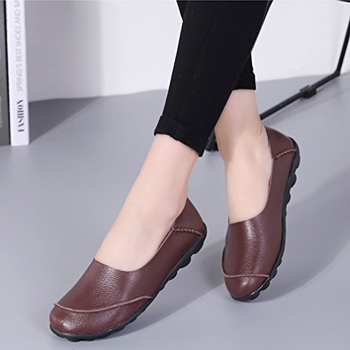 Hsyooes Mocasín de Cuero Mujer Loafers Cómodo y Antideslizante Barco Zapatos para Mujer Zapatos de Conducción