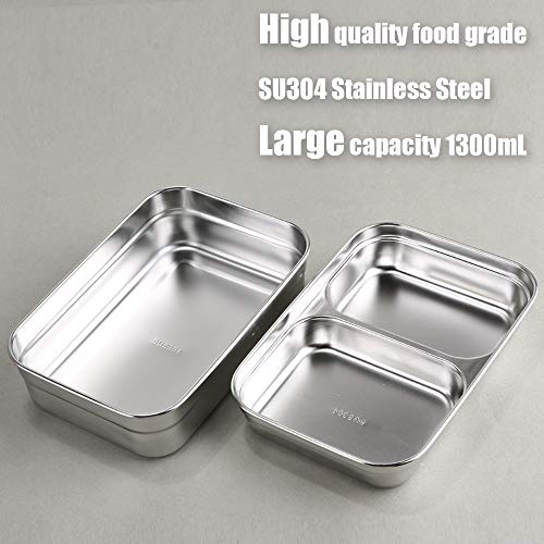 HUAFA Fiambrera, Lunch Box, Contenedores de Alimentos, 1300ml Fiambrera Acero Inoxidable, Contenedor para Niños o Adultos (Negro)