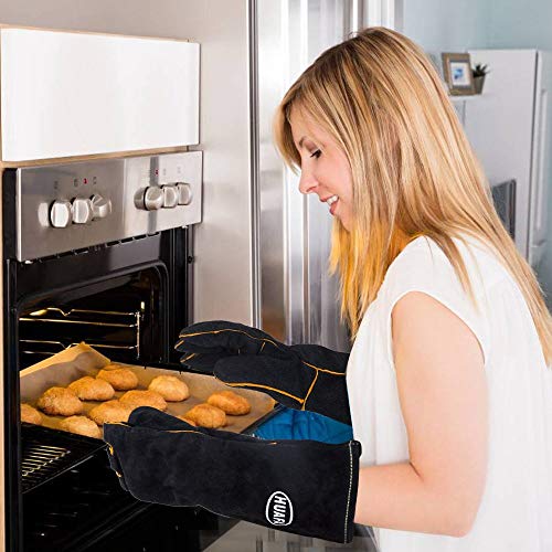 HUAFA Guante de Horno con Revestimiento de Papel de Aluminio, Resistencia al Calor hasta 500 ° C, Guantes para Hornear para cocinar,Adecuado para Cocina, microondas, Parrilla-1 Par(Negro)