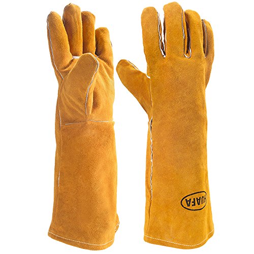 HUAFA Guantes de Horno, Cuero Resistente al Calor Guantes para Hornear,Guantes de Barbacoa, Guantes para Hornear para cocinar,Adecuado para Cocina, microondas, Parrilla-1 Par (Piel de Vaca, Amarillo)
