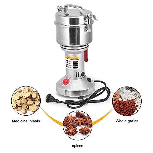 HUKOER Molinillo de grano portátil 220V Hierba Granos de especias Especias Molino de cereales Molino de harina Harina en polvo, 6 cuchillas Máquina de molienda de tiempo Procesado (500g)