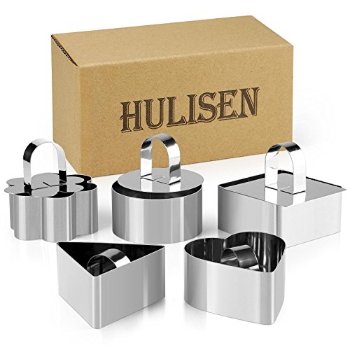 HULISEN 5pcs Cocina Juego de Anillos de Acero Inoxidable para Tartas, Mousse Molde 8 * 4 cm con Empujador y Elevador Cocina Anillos