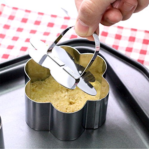 HULISEN 5pcs Cocina Juego de Anillos de Acero Inoxidable para Tartas, Mousse Molde 8 * 4 cm con Empujador y Elevador Cocina Anillos