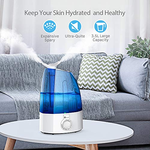 Humidificador Ultrasónico 3,5L Taotronics Humidificador Bebáde Vapor Frío, Control Clásico Dial, 30W, Gran Capacidad, Filtro Extra de Cerámica Fina, 360° Rotativo
