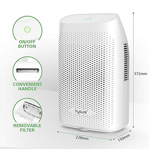 hysure Deshumidificador Electrico Silencioso Portátil 2000ML Habitacion Bajo Consumo y Seguro Evitar Bactéria y Humedad para Oficina Baño Domitorio Cocina Armario Garaje Caravana Blanco (2L) (Blanco)