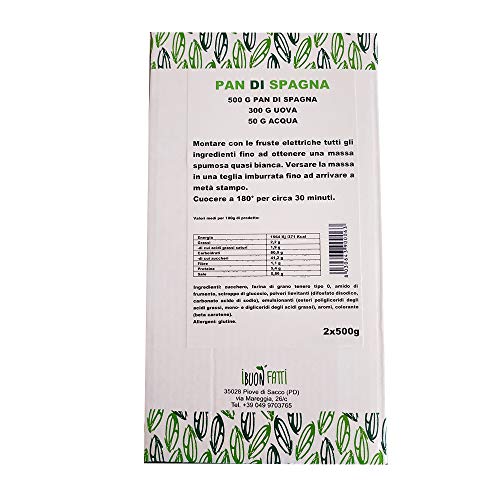 I BUON FATTI 100% MADE IN ITALY Preparado para Mezcla de Bizcochos "Pan di Spagna", 2 paquetes x 500 g, Producto ideal para hacer dulces de alta calidad. Ideal para su laboratorio o su cocina