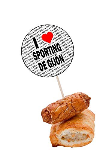 I Love Sporting De Gijon – Alimento para fiestas – Cupcakes para pasteles – Palillos – Banderas de alimentos – Decoraciones de pie (14 unidades)