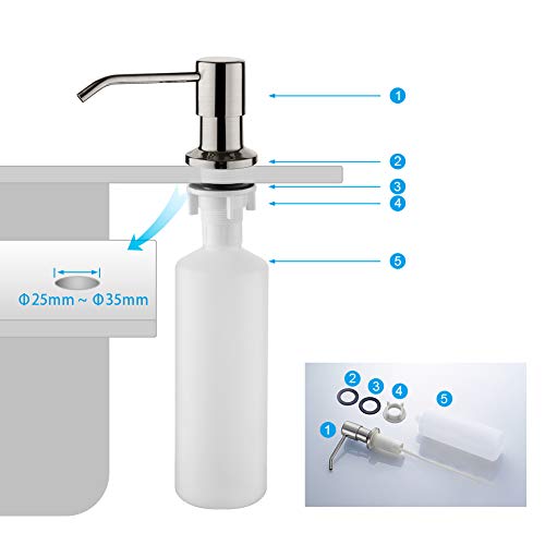 Ibergrif M34027A Dispensador de Jabón Líquido, Detergente de Cocina Incorporado, Gris, 300 ML,Talla única, Acero Inoxidable