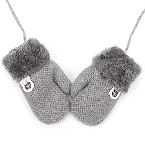 IBLUELOVER Manoplas niños bebé Chicas Chicos Guantes Invierno Guante de esquí Guantes de Punto Gloves Guantes fríos Forro Polar Guantes con la Cuerda del Cuello Regalo Navidad