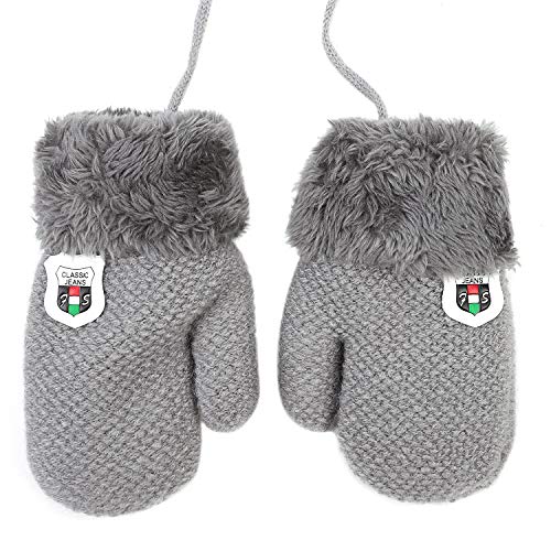 IBLUELOVER Manoplas niños bebé Chicas Chicos Guantes Invierno Guante de esquí Guantes de Punto Gloves Guantes fríos Forro Polar Guantes con la Cuerda del Cuello Regalo Navidad