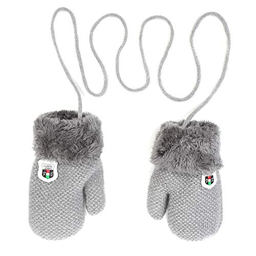 IBLUELOVER Manoplas niños bebé Chicas Chicos Guantes Invierno Guante de esquí Guantes de Punto Gloves Guantes fríos Forro Polar Guantes con la Cuerda del Cuello Regalo Navidad