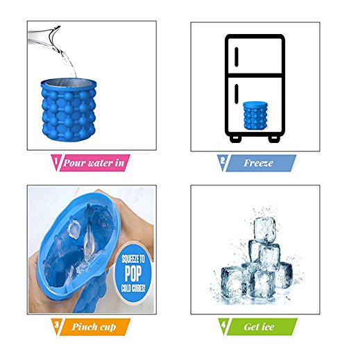 Ice Genie Cube Maker,2 en 1 Cubo de Hielos [Sin BPA] Ahorro de Espacio Molde y Bandeja de Hielo para Enfriar Borbón, Whisky, Cócteles, Helados, Bebidas (Azul)
