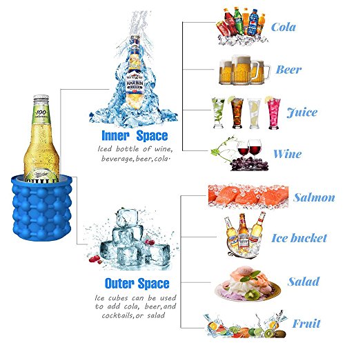 Ice Genie Cube Maker,2 en 1 Cubo de Hielos [Sin BPA] Ahorro de Espacio Molde y Bandeja de Hielo para Enfriar Borbón, Whisky, Cócteles, Helados, Bebidas (Azul)