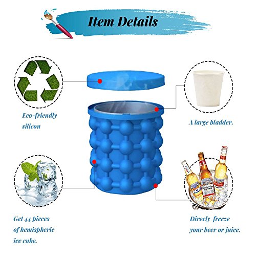 Ice Genie Cube Maker,2 en 1 Cubo de Hielos [Sin BPA] Ahorro de Espacio Molde y Bandeja de Hielo para Enfriar Borbón, Whisky, Cócteles, Helados, Bebidas (Azul)